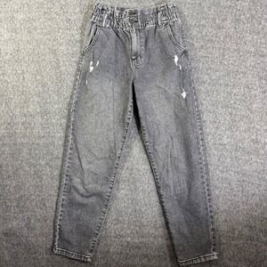 SO High Rise‎ Mom Jeans Distressed Ankle Size 7/ PAPERBAG Denim Elastic Waist